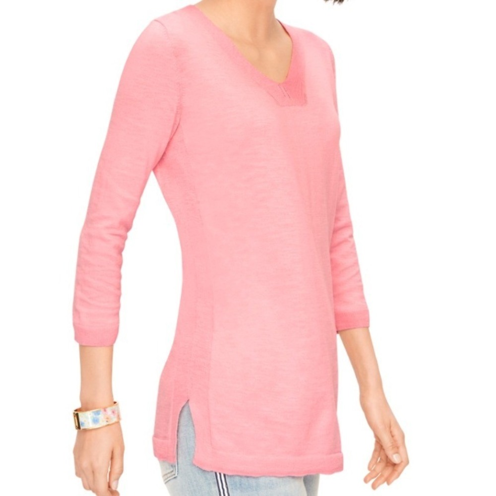 Talbots NWT Womens Pastel Pink Cotton V-Neck 3/4 Sleeve Pullover Sweater Size L
